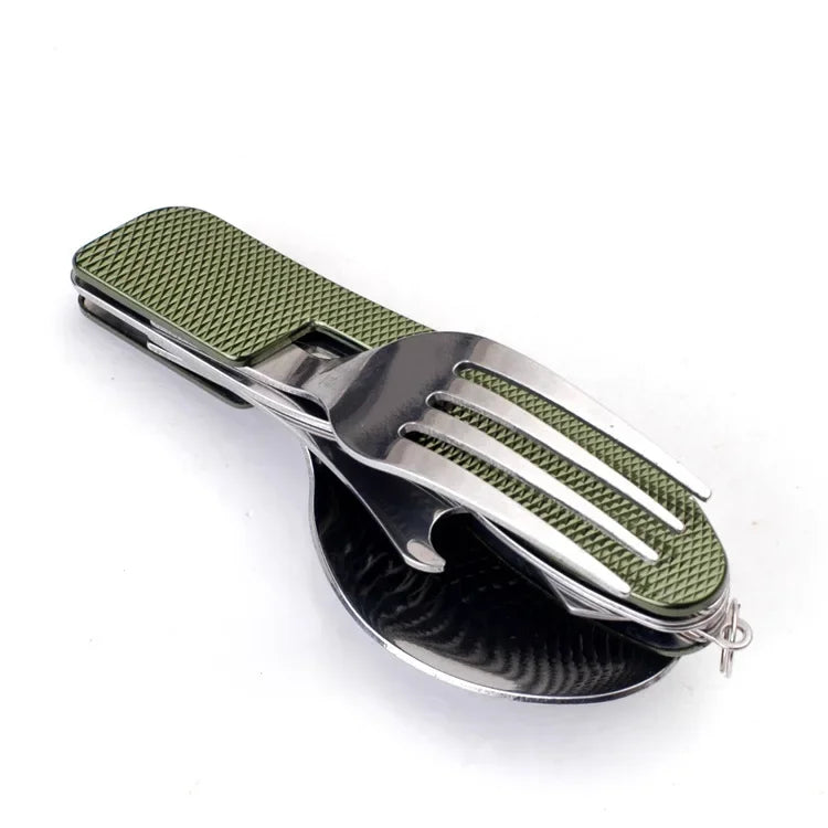Axyaa 4-in-1 Foldable Stainless Steel Cutlery Set for Outdoor Camping & Picnic