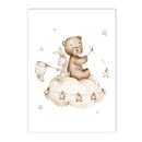 Axyaa Bear Hot Air Balloon Wall Art - Baby Nursery Prints, Boho Rainbow Sun Canvas