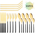 Axyaa 20-Piece Stainless Steel Gold Cutlery Set and Metal Straw Kit