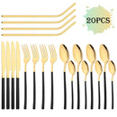 Axyaa 20-Piece Stainless Steel Gold Cutlery Set and Metal Straw Kit