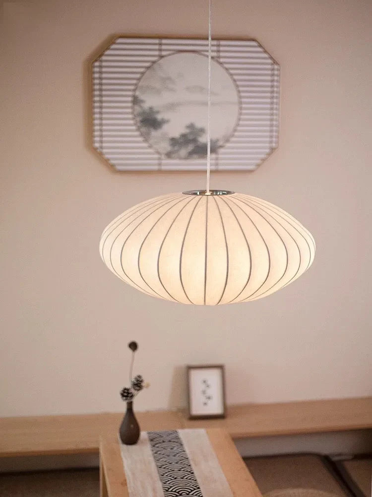Nordic Silk Pendant Lights Modern Wabi Sabi E27 LED Chandeliers by Axyaa