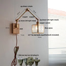 Axyaa Ash Wood LED Swing Arm Wall Lights with Pull Chain Switch & Blue Glass