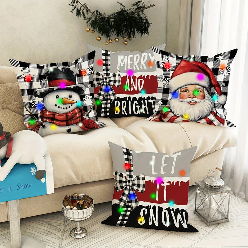 Axyaa LED Luminous Pillowcase with Santa Claus Snowman Plaid Design