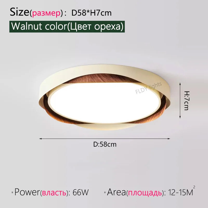 Axyaa Walnut Ceiling Lights: Retro Wood Grain LED Lamp for Bedroom Study Room