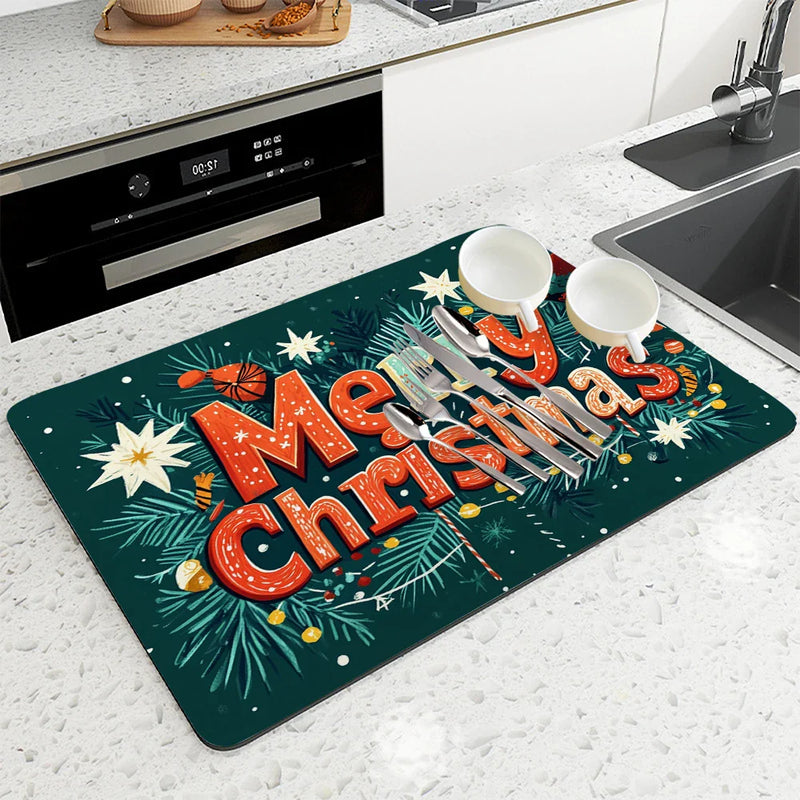 Axyaa Christmas Drying Mat - Absorbent & Antiskid Kitchen Pad