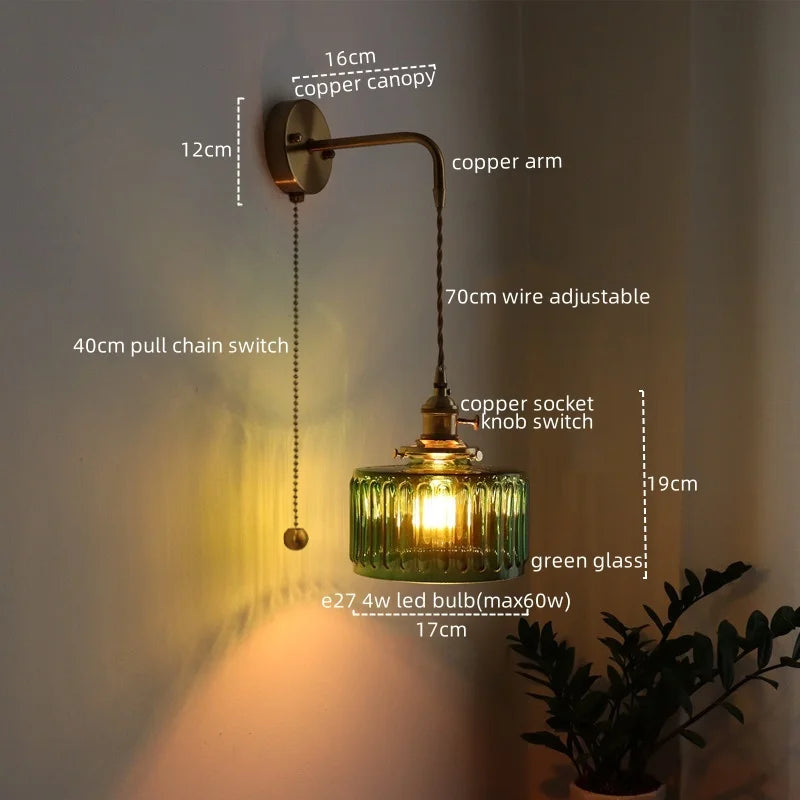 Axyaa Nordic LED Wall Sconce Glass Copper Light for Home Decor & Living Room