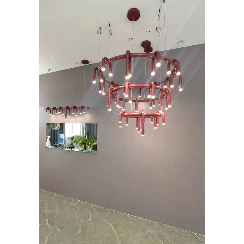 Axyaa Red U-Shaped Chandelier: Modern Minimalist Nordic Lighting
