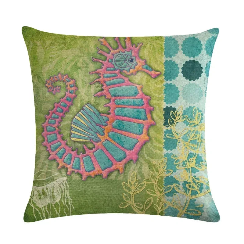 Axyaa Cartoon Sea Pattern Cushion Cover 45*45cm Living Room Sofa Decor Pillowcase