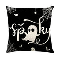 Axyaa Halloween Linen Pillowcase Set, Ghost & Witch Print Throw Pillow Cover