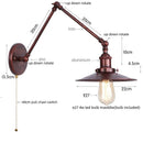 Axyaa Vintage Industrial Style Wall Sconce Lamp, Long Arm Adjustable LED, Pull Chain Switch