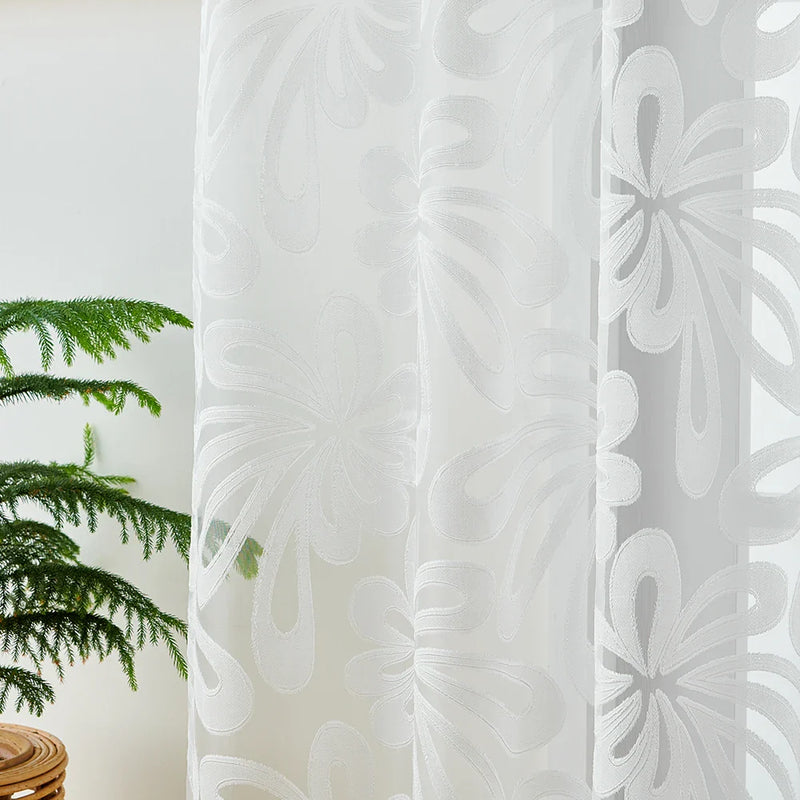 Axyaa White Jacquard Tulle Sheer Curtain for Living Room