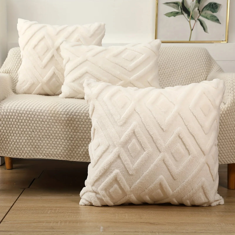 Axyaa Snowflake Velvet Cream White Pillow Cover, Rhombus Pattern for Home Decor