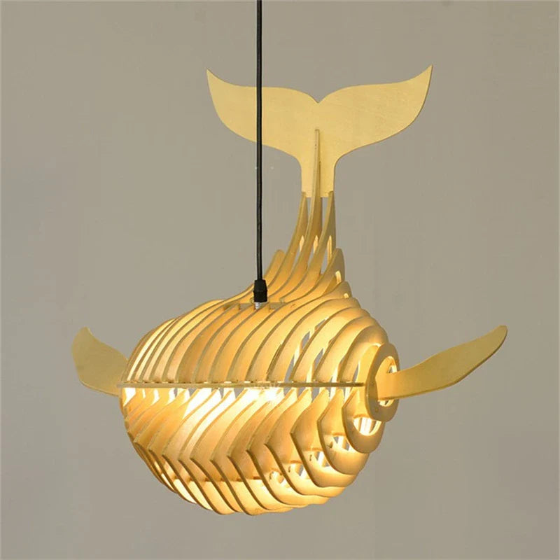 Axya Wooden Whale Pendant Light - Modern Kids Room Fixture