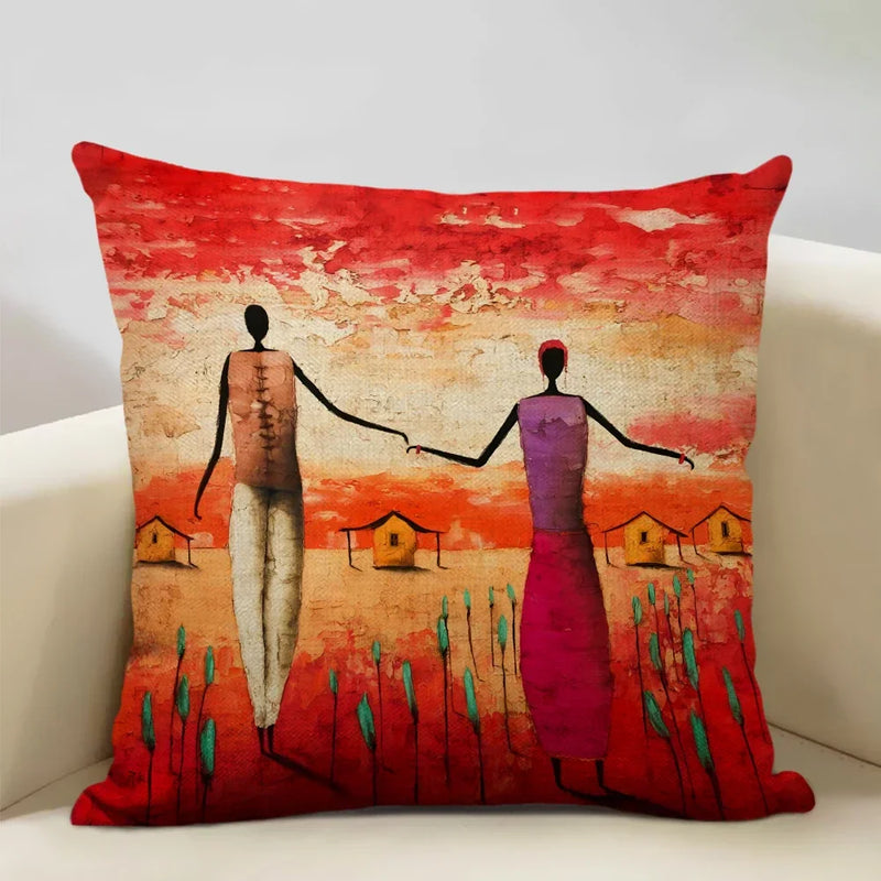 Axyaa African Oil Painting Art Pillow Case 45x45cm Linen Cushion Cover