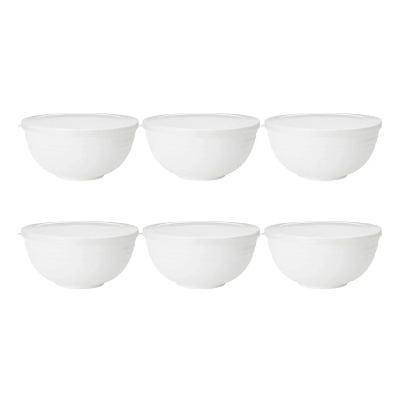 Axyaa White Plastic Bowls with Lid Set for Kitchen, RV, Camping - Pack of 6