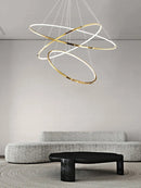 Axyaa Modern Gold Ring LED Pendant Chandelier, Dimmable Circle Living Room Light