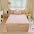 Axyaa Green Check Raw Cotton Double Bed Sheets Set Queen/King Flat Top Full Cover