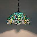 Axyaa Handcrafted Peacock Dragonfly Glass Pendant Light - Artisan Leaf Pattern Lighting