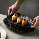 Axyaa Ceramic Fish Plate with Wavy Design, Ideal for Steamed Fish or Cake Display