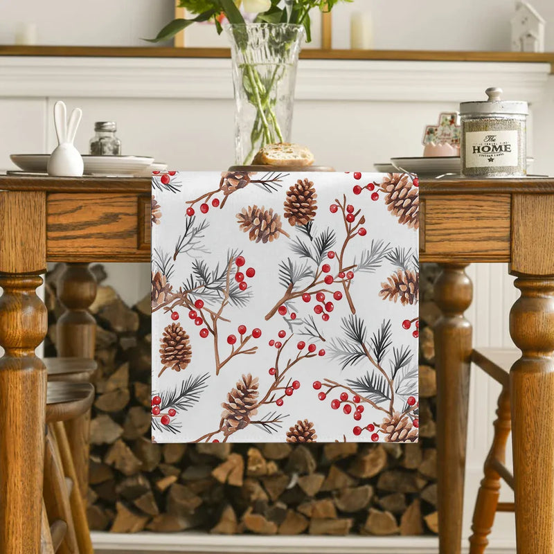 Festive Fir Pine Berry Table Runner by Axyaa for Dining & Party Decor