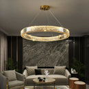 Axyaa Luxury Crystal LED Chandelier: Dimmable Ring Pendant Light, Gold/Silver, Living Room, Bedroom