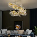 Axyaa Gold Villa Crystal LED Chandelier - Elegant Lighting for Dining Room & Lobby