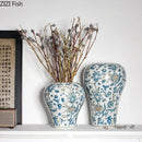 Axyaa Blue & White Vase: Retro Floral Texture, Table Decor, Aesthetic Room Accent