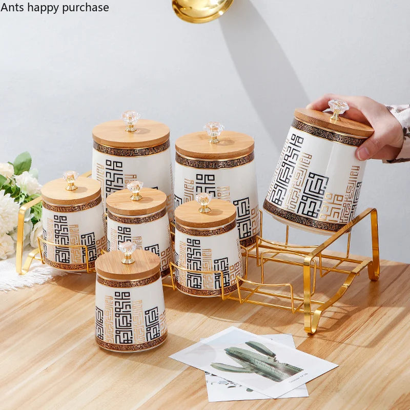 Axya Bamboo Lid Ceramic Airtight Kitchen Storage Jar