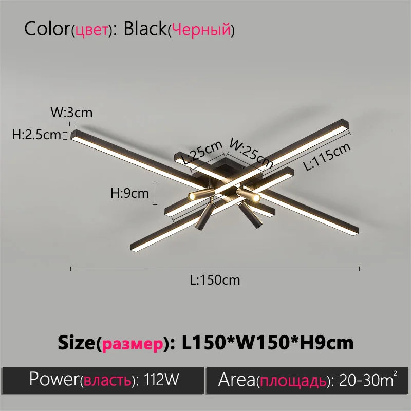 Axyaa Black Chandelier LED Ceiling Lamp Set for Modern Minimalist Style