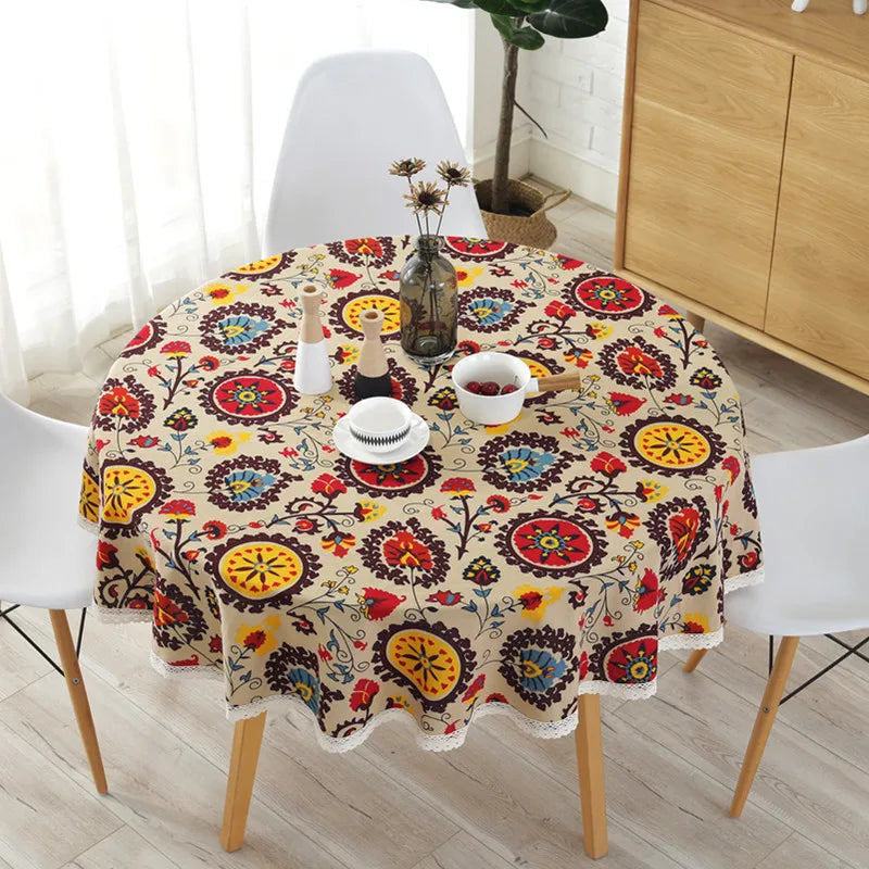 Axya™ Vintage Lace Sunflower Printed Cotton Tablecloth for Dining, Kitchen, Banquet, Hotel Decor