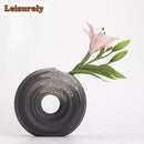 Axyaa Ceramic Donut Vase Black Oval Hollow Minimalist Wedding Decor Fashion Home