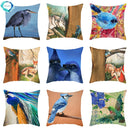 Blue Bird Print Cushion Cover by Axyaa - Home Decor Pillow Case for Sofa Bed