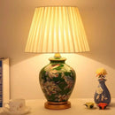 Axyaa Ceramic Flower Bird Table Lamp with Fabric Lampshade - LED Floor Light for Living Room and Bedroom
