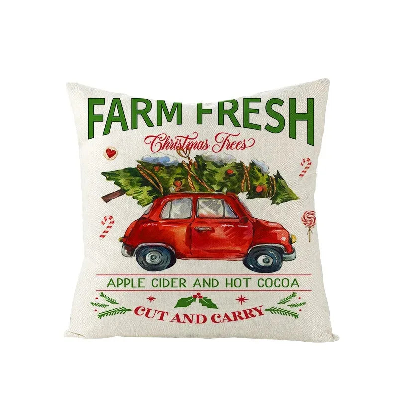 Axyaa Christmas Gingerbread Car Tree Print Pillowcase for Festive Home Decor