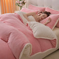 Axyaa Fleece Winter Bedding Set - Thick Coral Fleece, Solid Color, Four-Piece