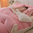 Axyaa Fleece Winter Bedding Set - Thick Coral Fleece, Solid Color, Four-Piece