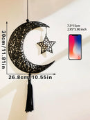 Axyaa Wooden Crescent Moon Lanterns with Star Cutouts and Tassel