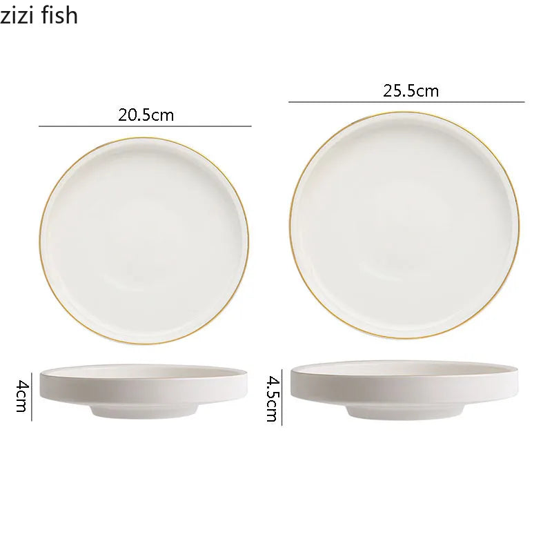 Axya Ceramic High Foot Plate Gold Edge Restaurant Tableware Dish