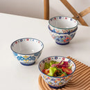 Axyaa Hand-Painted Ceramic Rice Bowls - 4pcs Set for Soup, Salad or Yogurt