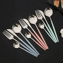 Axyaa Purple Silver Stainless Steel Cutlery Set - 24 Pcs Flatware Dinnerware Tableware Set