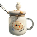 Axyaa Bear Glass Water Cup With Handle Lid, Jumbo Straw, Portable Double Drinking Mug