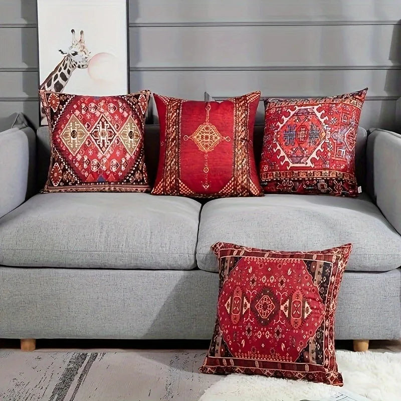 Axyaa Retro Red Ethnic Style Pillowcase for Home Decoration