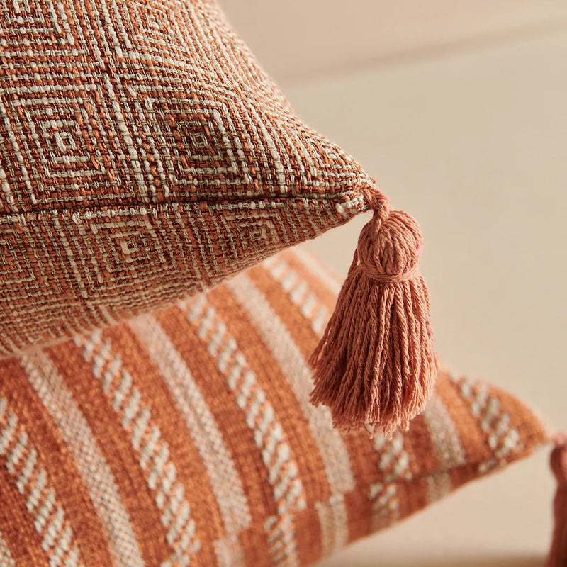 Orange Linen Tassels Cushion Cover by Axyaa: Decorative Pillow for Living Room, Bed, Sofa