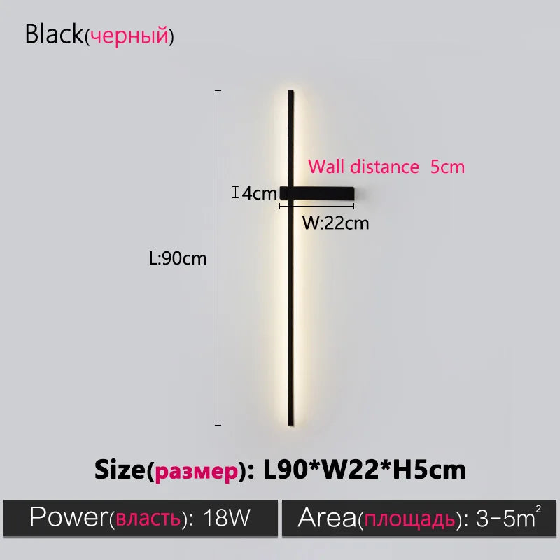 Axyaa Black Long Strip Wall Lamp - Modern Minimalist Bedroom & Living Room Light