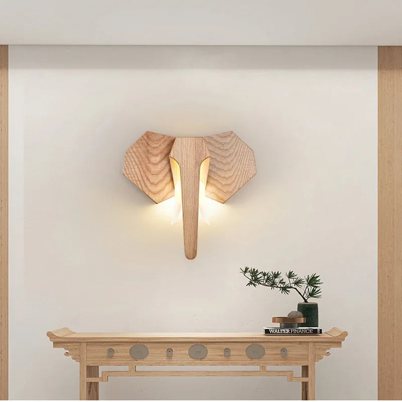 Axyaa Elephant Ash Wood Wall Light for Bedroom Living Room Atmosphere