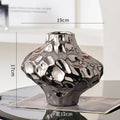 Axyaa Silver Ceramic Vase with Stone Grains and Geometric Slices