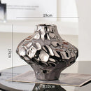 Axyaa Silver Ceramic Vase with Stone Grains and Geometric Slices
