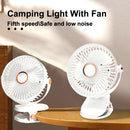 Axyaa Rechargeable LED Camping Light with Clip Fan - Silent Desk Fan, Adjustable Speeds