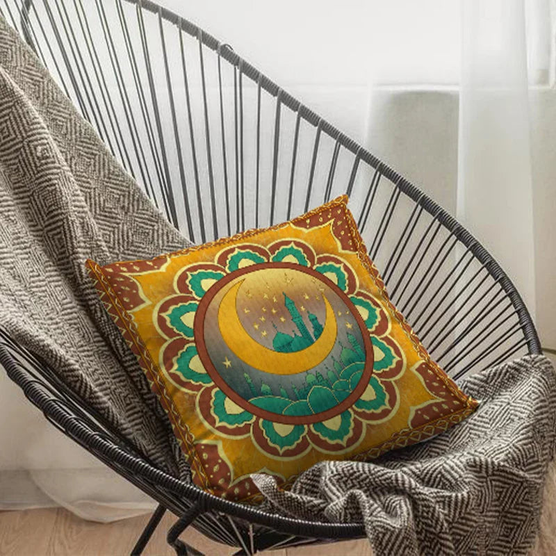 Axyaa Short Plush Moon Printed Cushion Cover 45x45cm - Home Sofa Decor Pillowcase