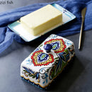 Axya Hand-painted Ceramic Butter Plate with Lid Butter Box Dim Sum Plate